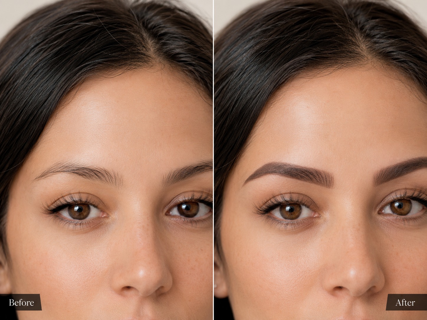 Generated before and after example for ombré brows (powder brows)