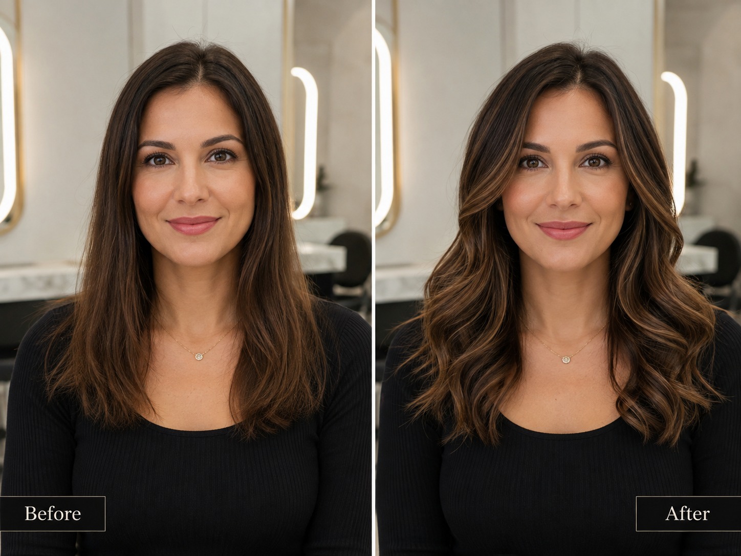 Generated before and after example for hair styling